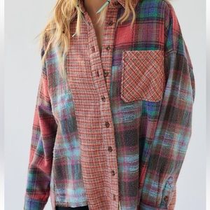 BDG Robbie Spliced Flannel Button Down Shirt